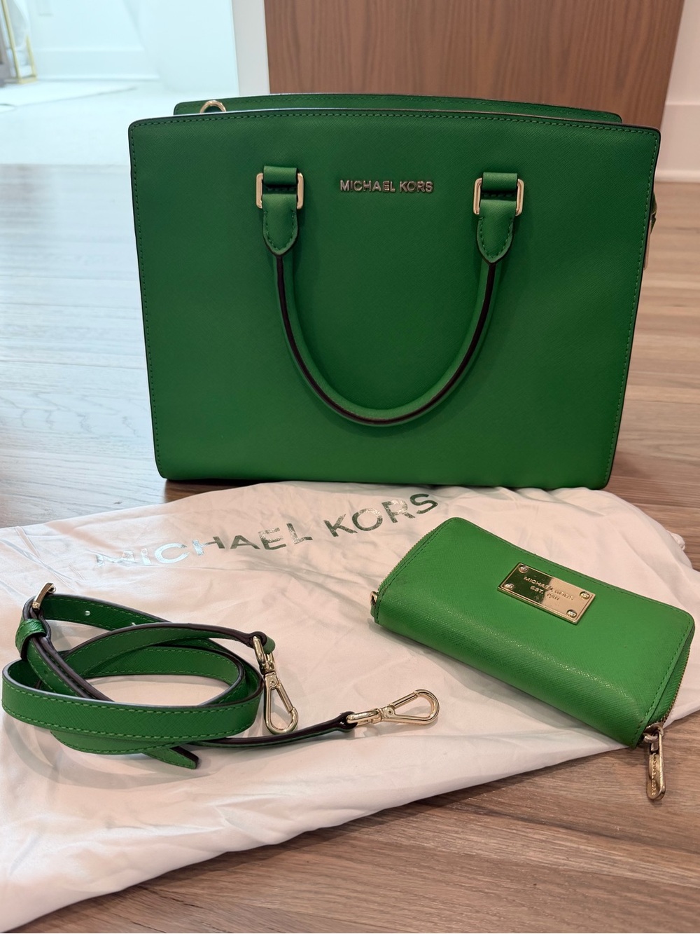 Michael Kors Green Saffiano Leather Satchel